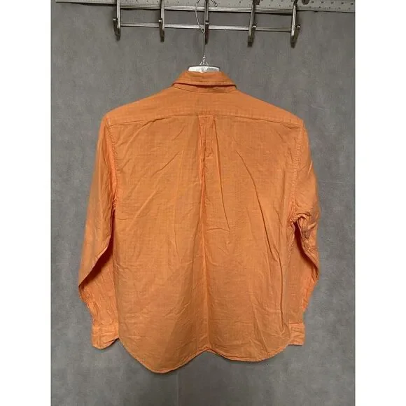 Ralph Lauren Shirt Men XL Orange Cotton Casual Button Up Green Pony Check Lined - Picture 6 of 11